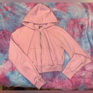 Pink Cropped Hoodie Zip
